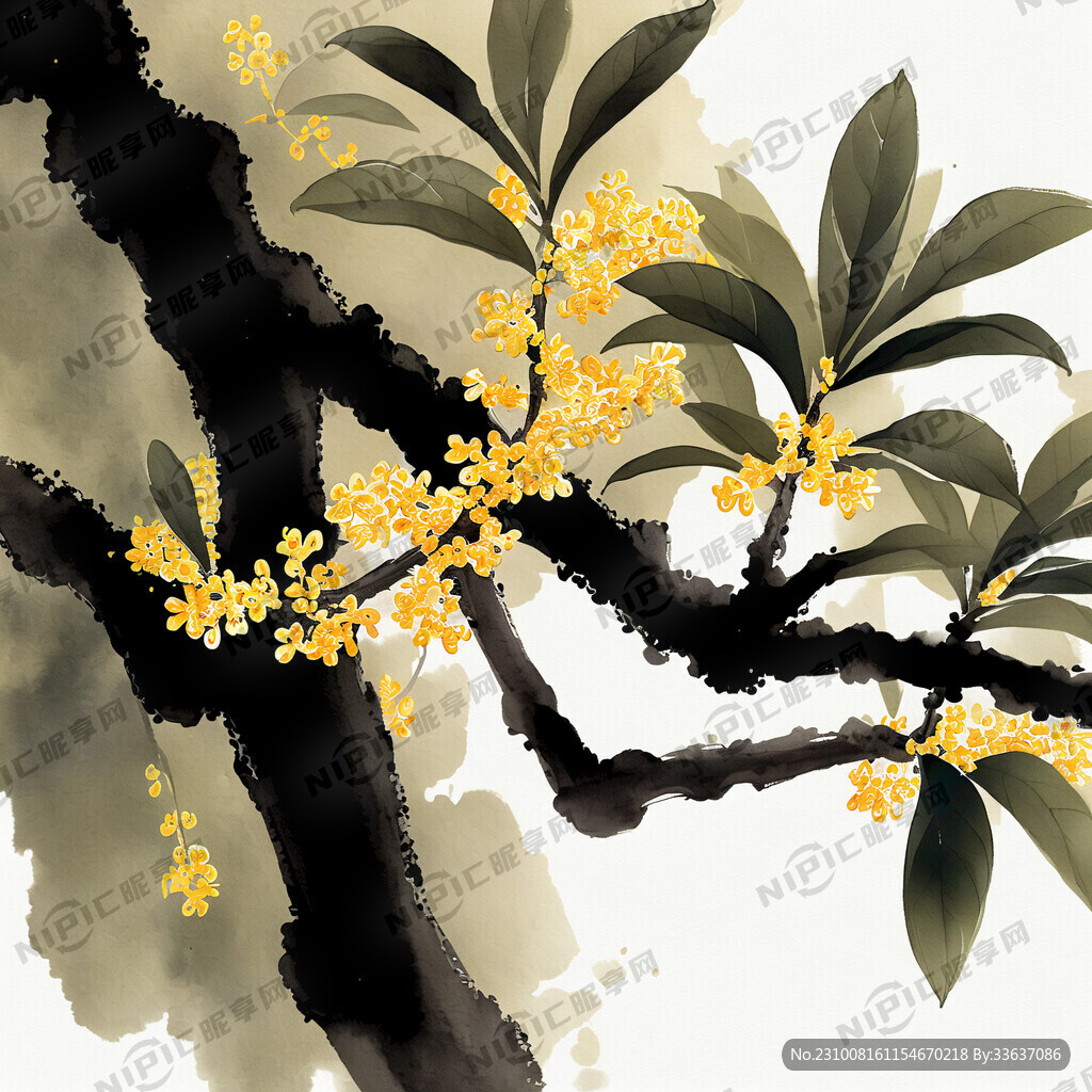 桂花桂花树插画国潮桂花林