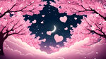 粉色樱花背景
求婚影子
爱心包围
有月亮和星星