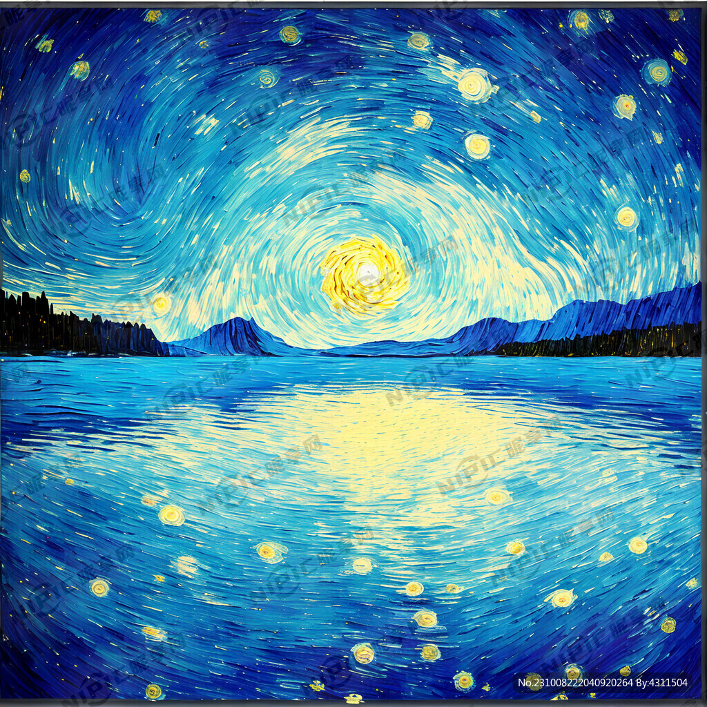 抽象 蓝色星空 湖面