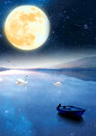 天鹅湖静谧夜空背景图