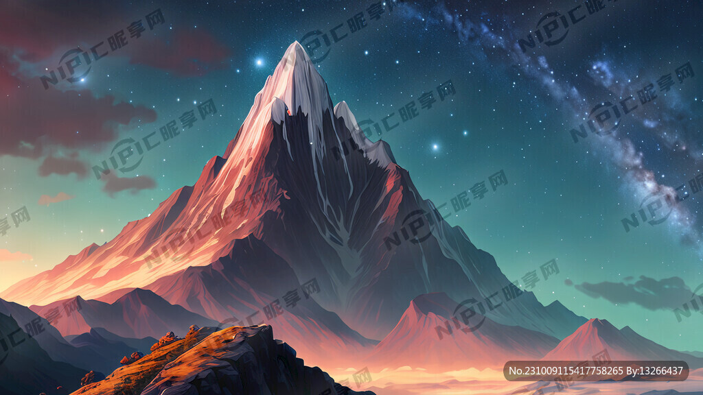 一座神山 背景为星空 特写