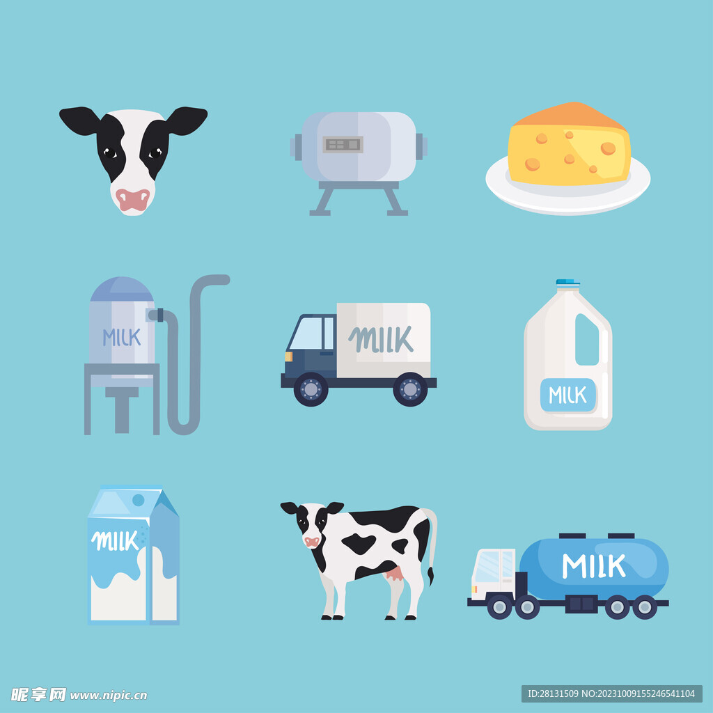 矢量牛奶卡通奶牛元素AI