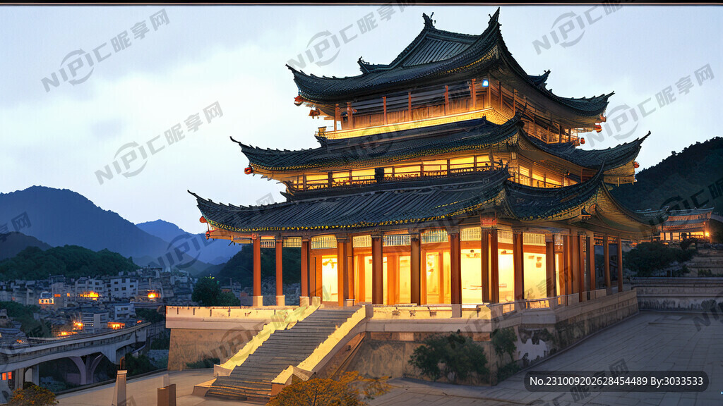 福建省寿宁县东区文昌阁夜景