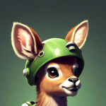 穿绿色背心带太空帽的小鹿