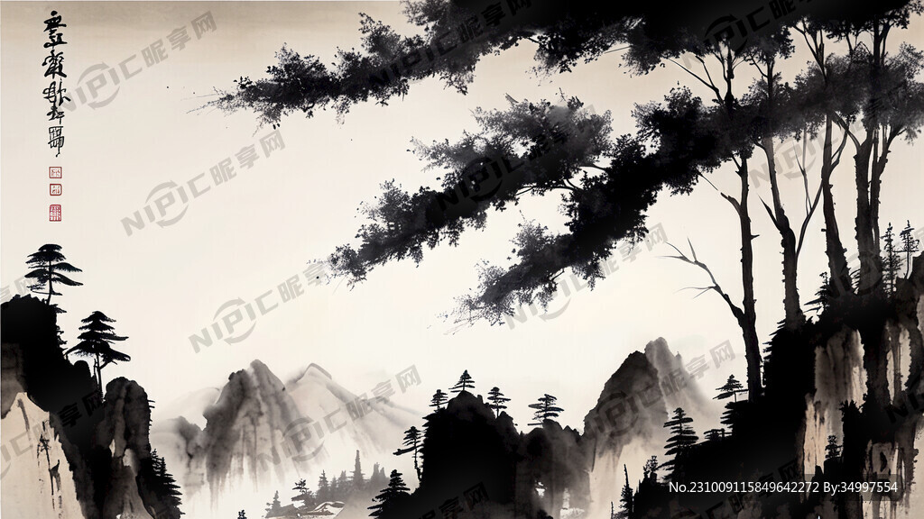 山谷 中国风 中国画 山水