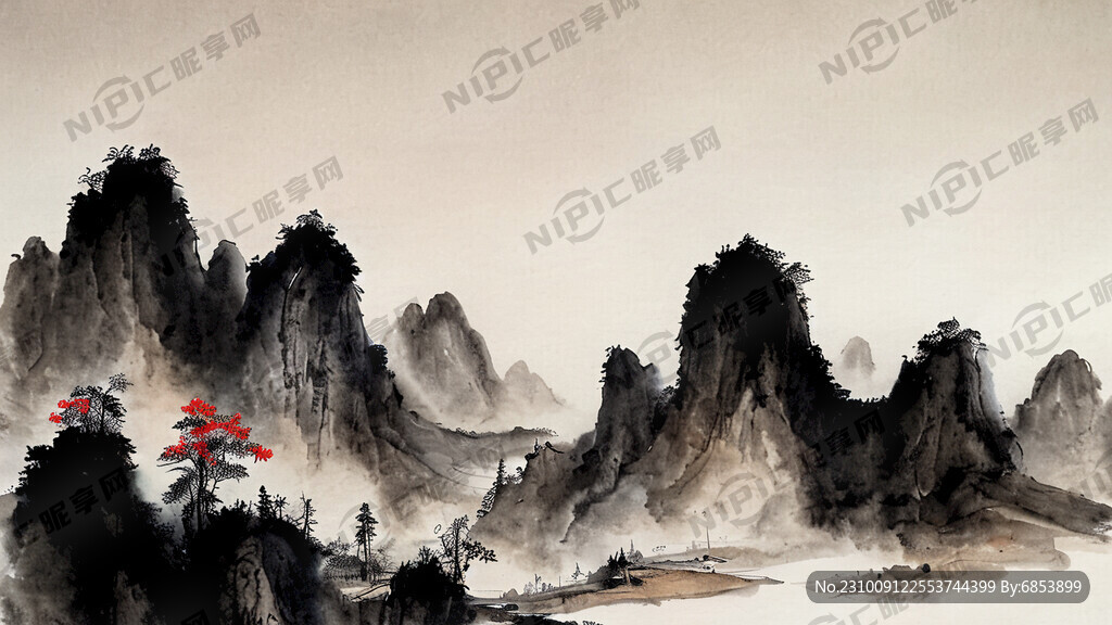 山谷 中国风 中国画 山水