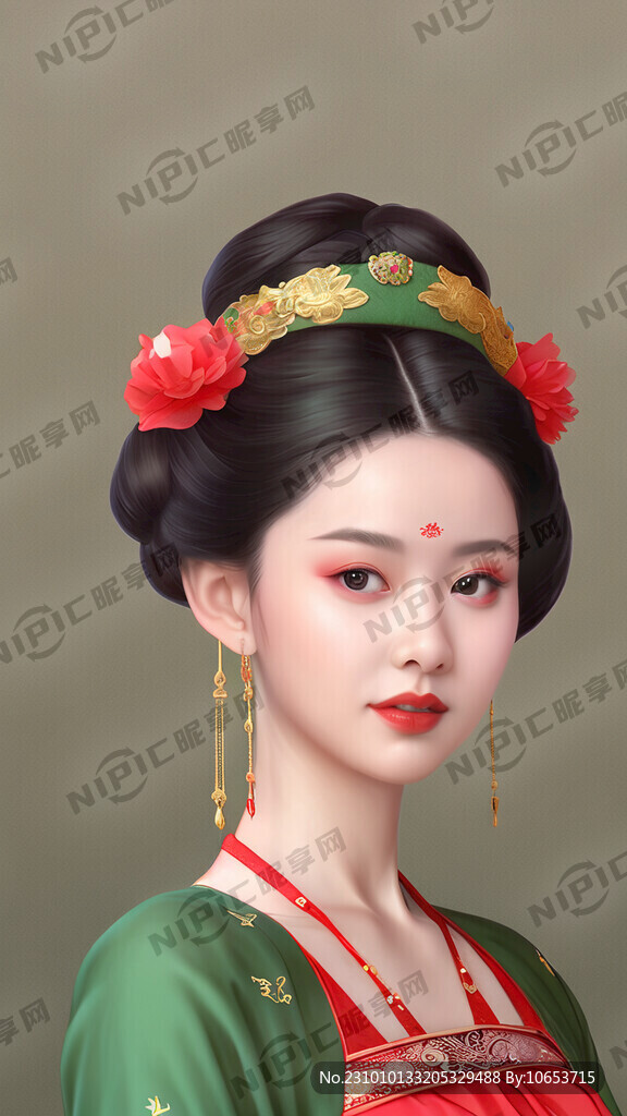 女性人像 可爱 唐朝服饰 胸像