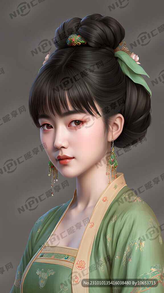 女性正面胸像 面向镜头站立