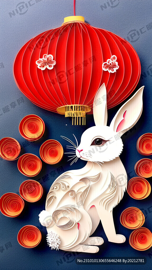 衍纸艺术 春节 可爱兔子 红梅