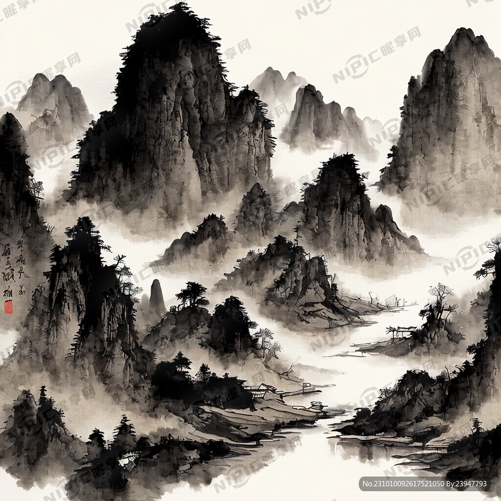 山谷 中国风 中国画 山水