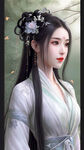 古风，清纯，温婉仙女，盛世容颜，倾国倾城，长发，体型苗条，汉服，微笑，精美细节，白色如玉肌肤，优雅，真人美女，细腻，精美细节，氛围光，光影，细节，高质量，体积光，电影打光,纯色背景，看镜头，精致美丽的五官，华丽服饰