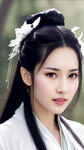 清纯，美女，温婉仙女，盛世容颜，倾国倾城，长发，体型苗条，汉服，微笑，精美细节，白色如玉肌肤，优雅，真人美女，细腻，精美细节，氛围光，光影，细节，高质量，体积光，电影打光，纯色背景，精致美丽的五官
