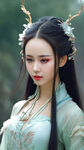 清纯，美女，温婉仙女，盛世容颜，倾国倾城，长发，体型苗条，汉服，精美细节，白色如玉肌肤，优雅，真人美女，细腻，精美细节，氛围光，光影，细节，高质量，体积光，电影打光，纯色背景，精致美丽的五官，成熟
