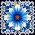 蓝色和白色的花朵，花的边缘溶化分解