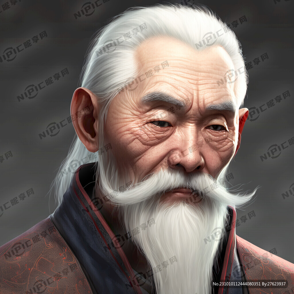 外国白胡子老人侧脸线条