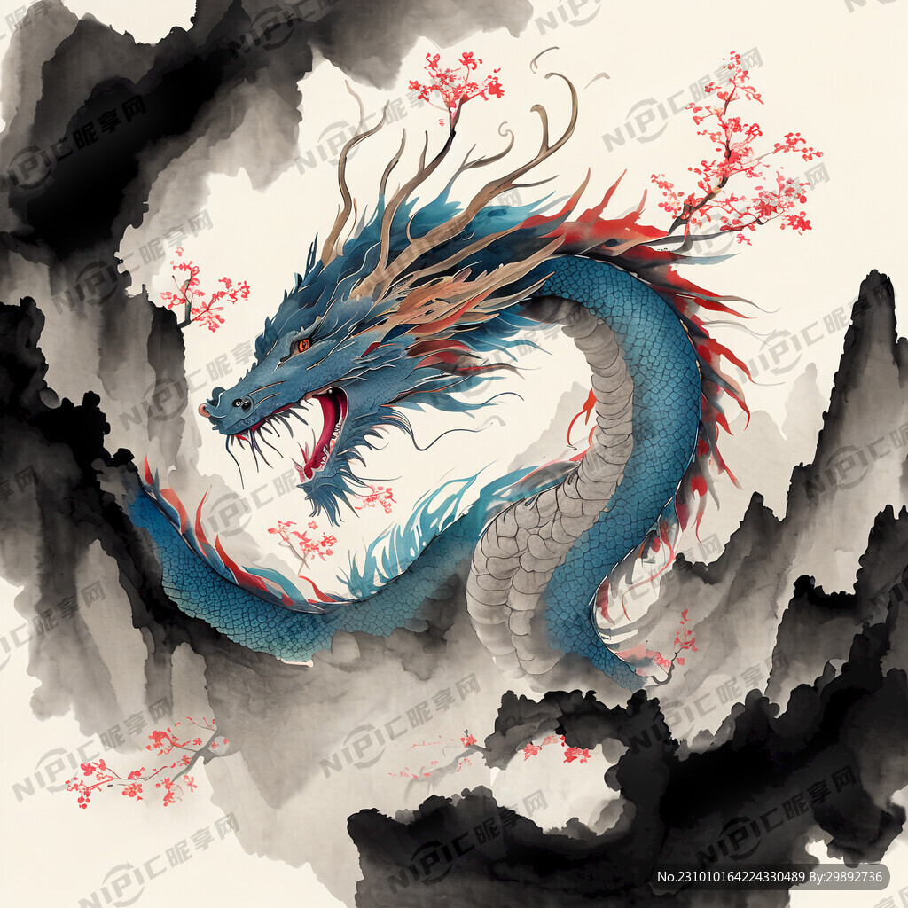 中国画壮丽风光彩色龙