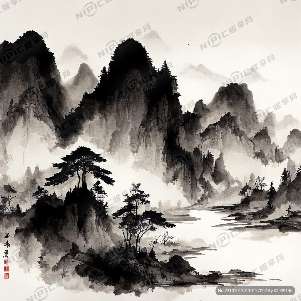 山谷 中国风 中国画 山水