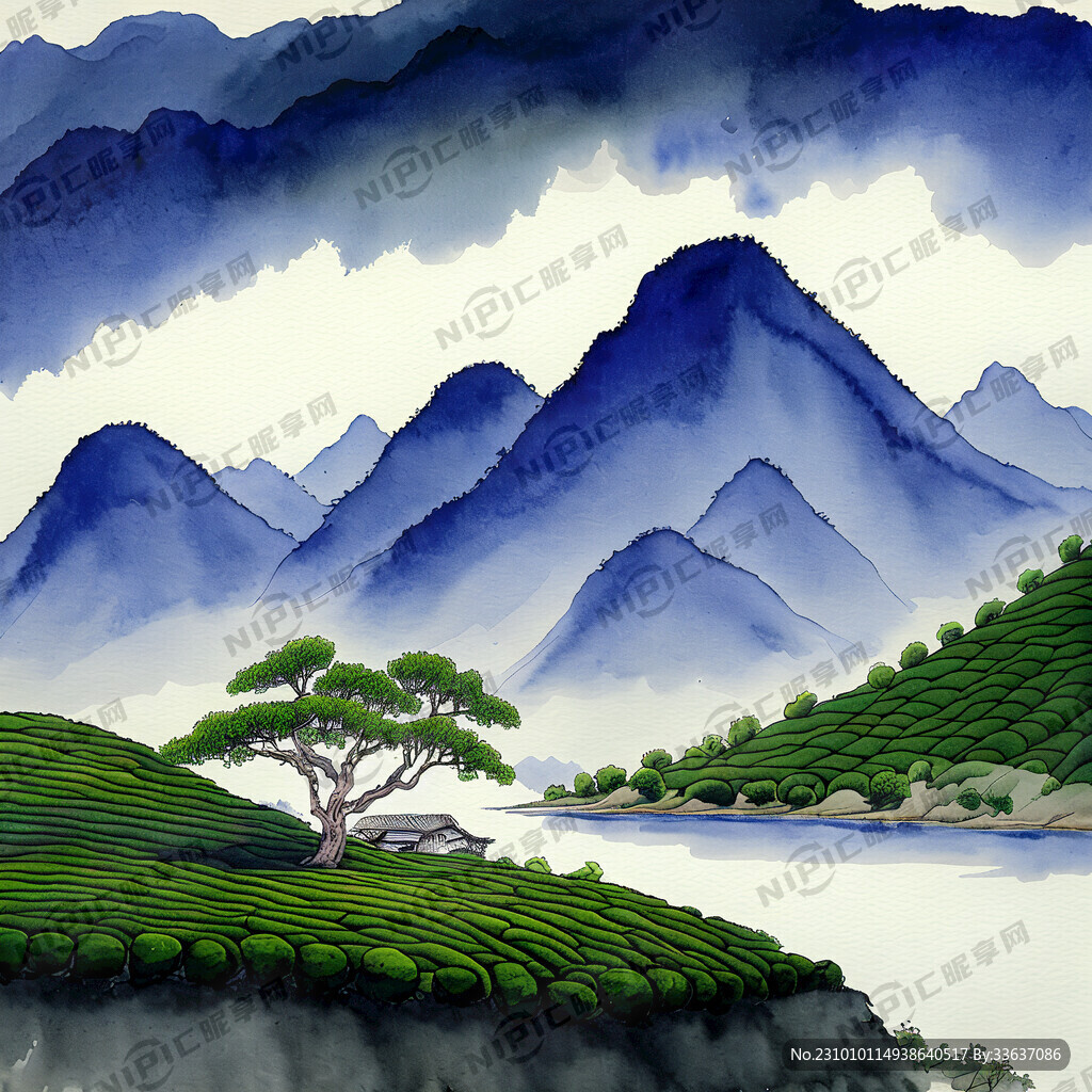 山茶油青山绿水山茶树插画