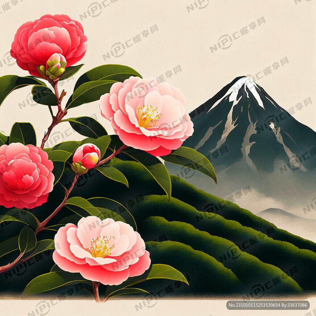 山茶油山茶花插画