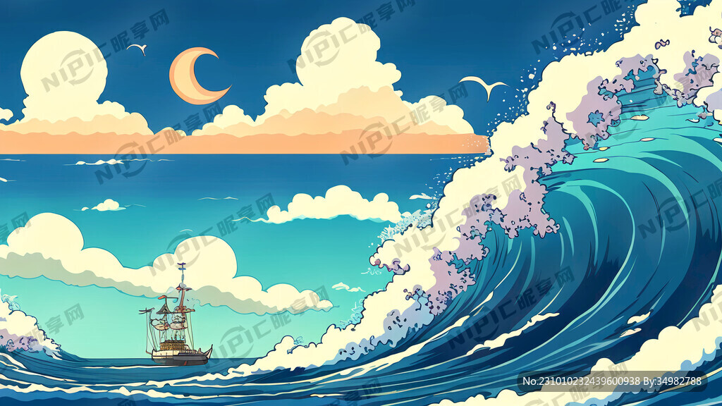 大海 海浪 卡通 宫崎骏 整体