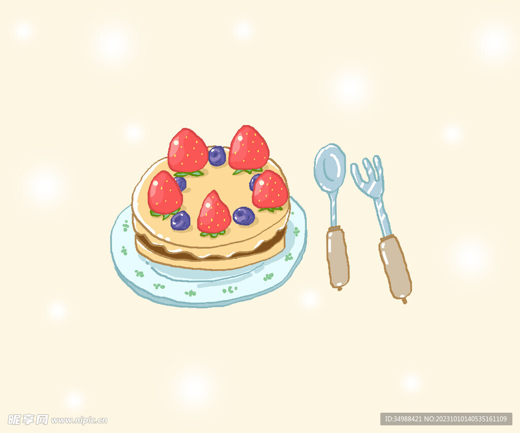 盘子里美味的草莓蛋糕扁平风插画