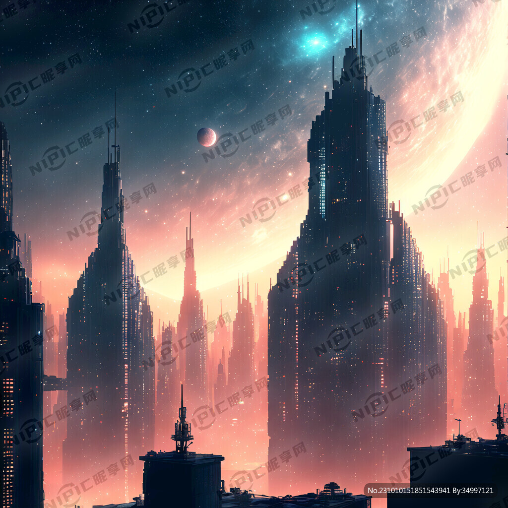 城市黑暗星空 元宇宙 科幻场景