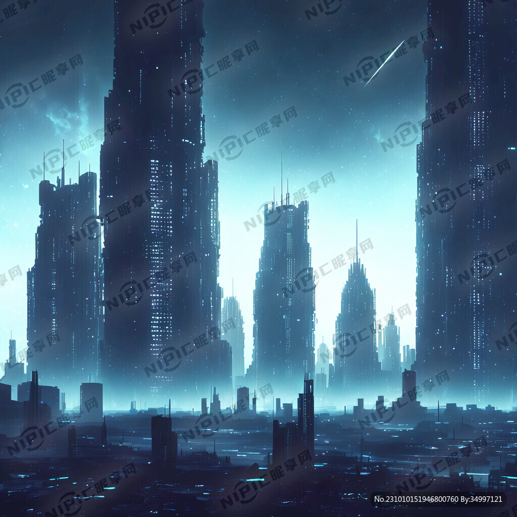 城市黑暗星空 元宇宙 科幻场景