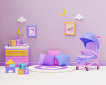 3D紫色系婴幼儿房间布局