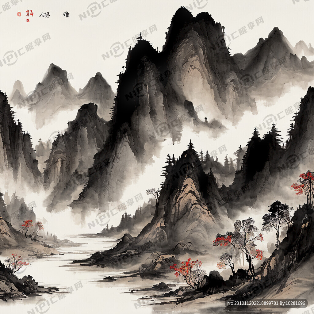 山谷 中国风 中国画 山水