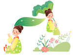 免扣拿叶子女孩素材