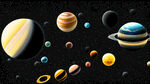 黑色背景星空点点，九大行星围绕恒星运行，运行轨道