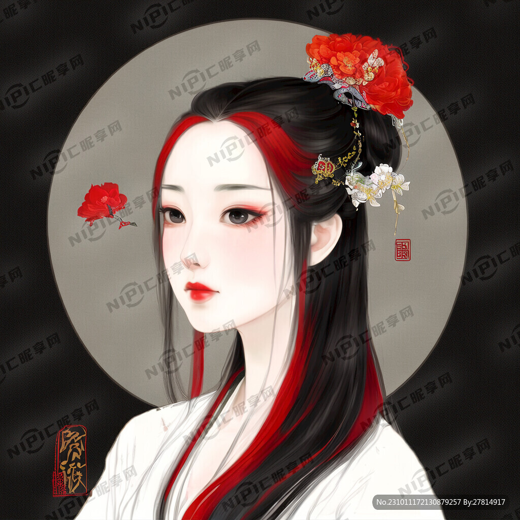 古风美人 黑色马面裙 白色衬衫