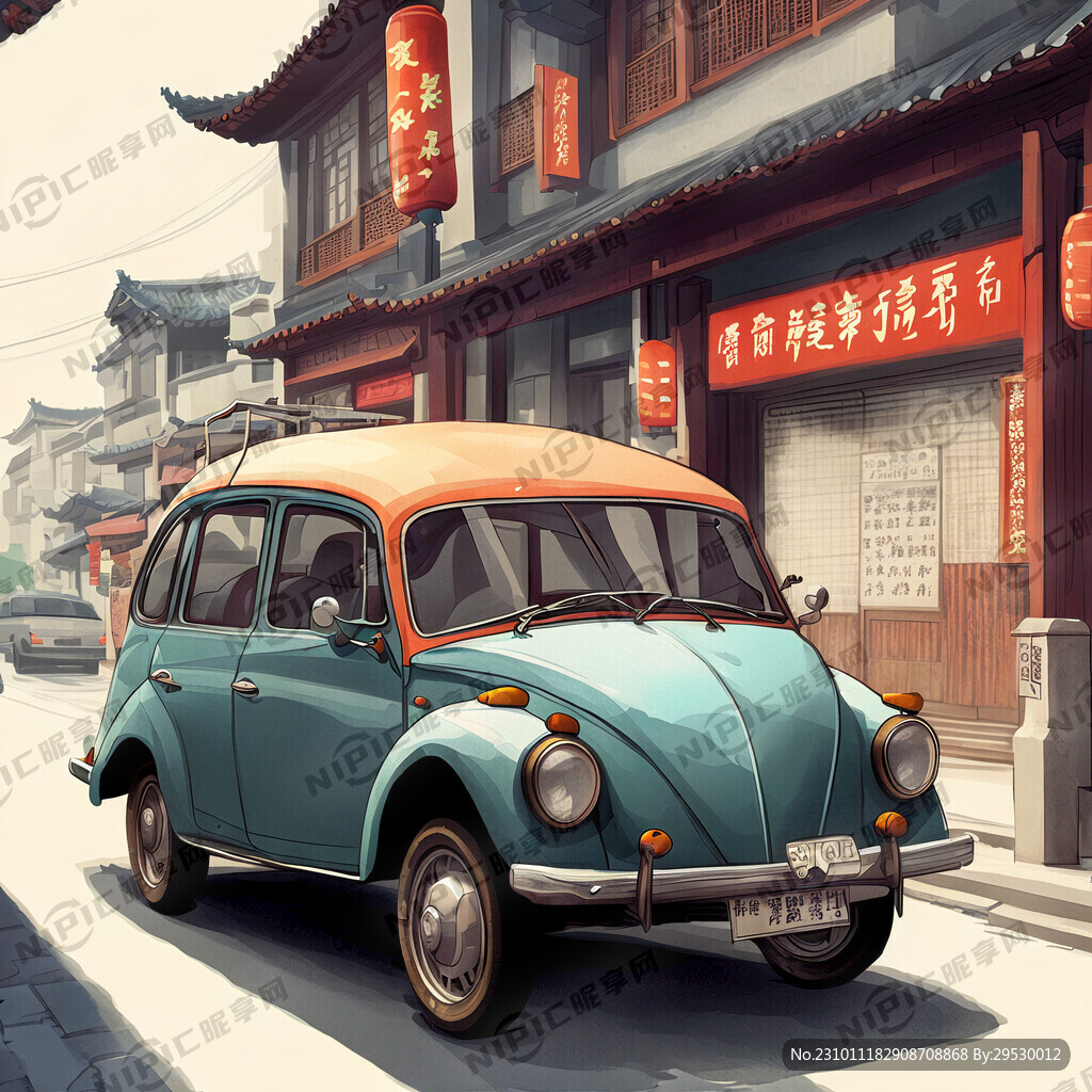 插画街道汽车