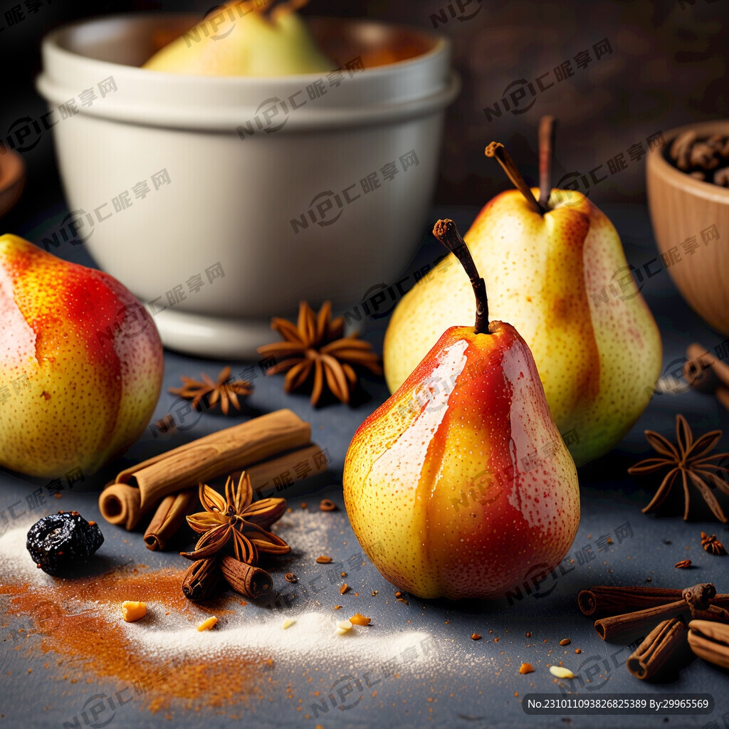 配料为背景的烤梨图片