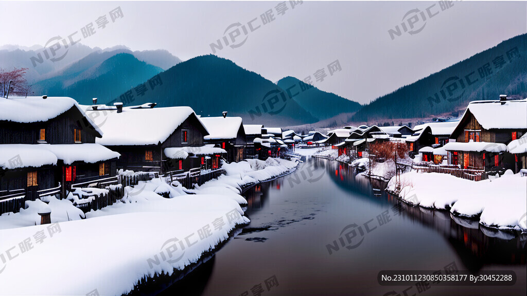 东北雪景东北雪乡村雪景摄影七彩