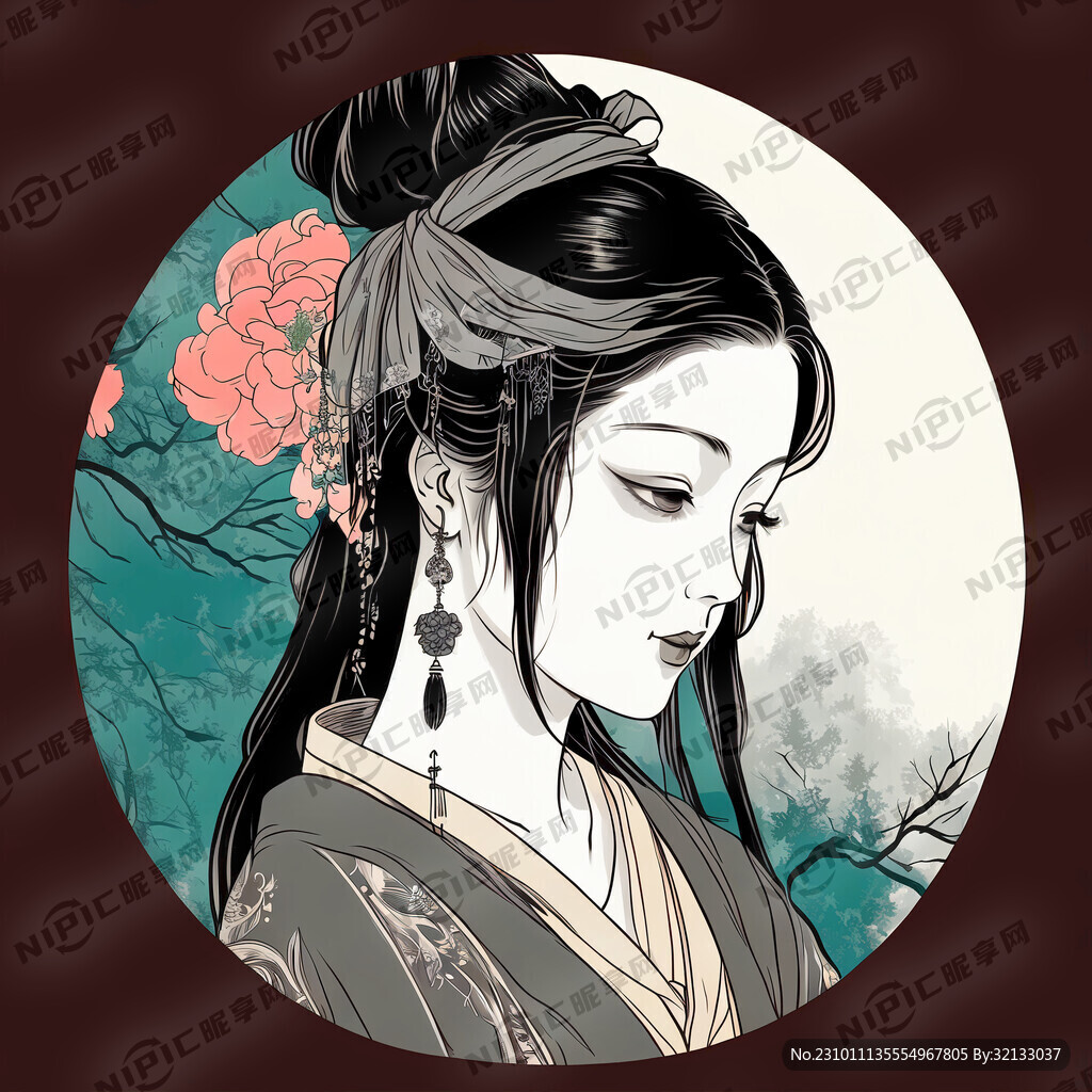 黑白剪影 卡通林黛玉遮羞 害羞