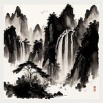 水墨画中国传统绘画山川瀑布气韵生动