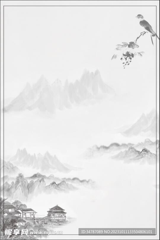 中国风复古大气山水风景水墨背景