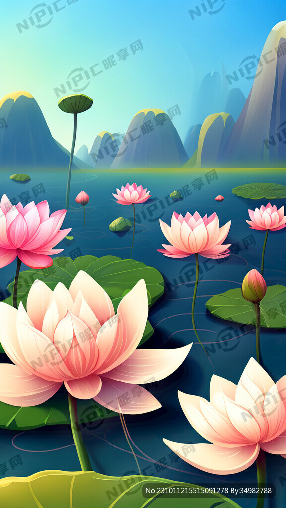 莲花 花团锦簇 卡通 清新