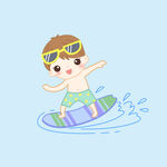 夏天海边冲浪的男孩卡通扁平插画