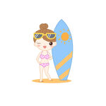 夏日女孩冲浪板卡通扁平插画