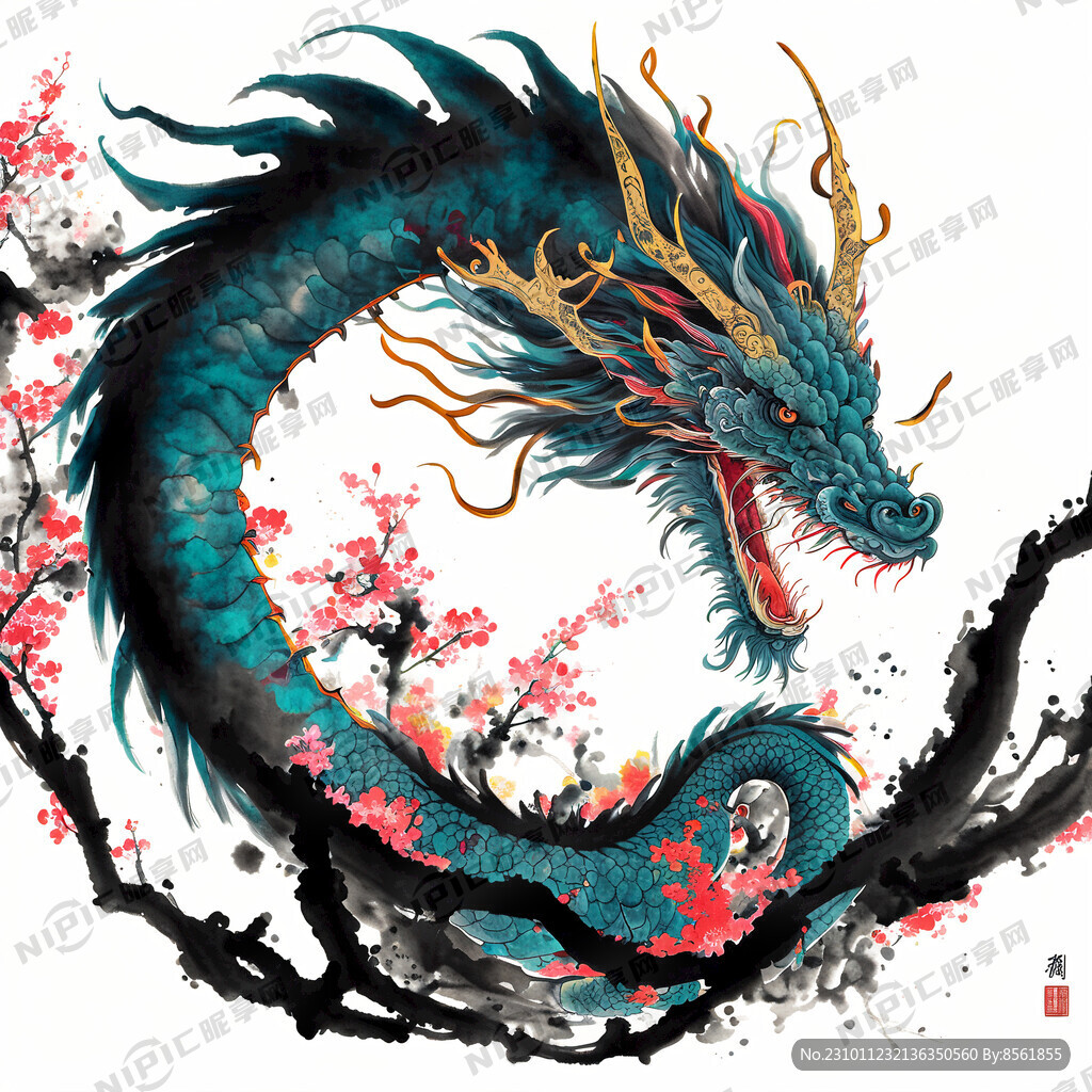 飞龙 中国龙 国潮 插画 逼真