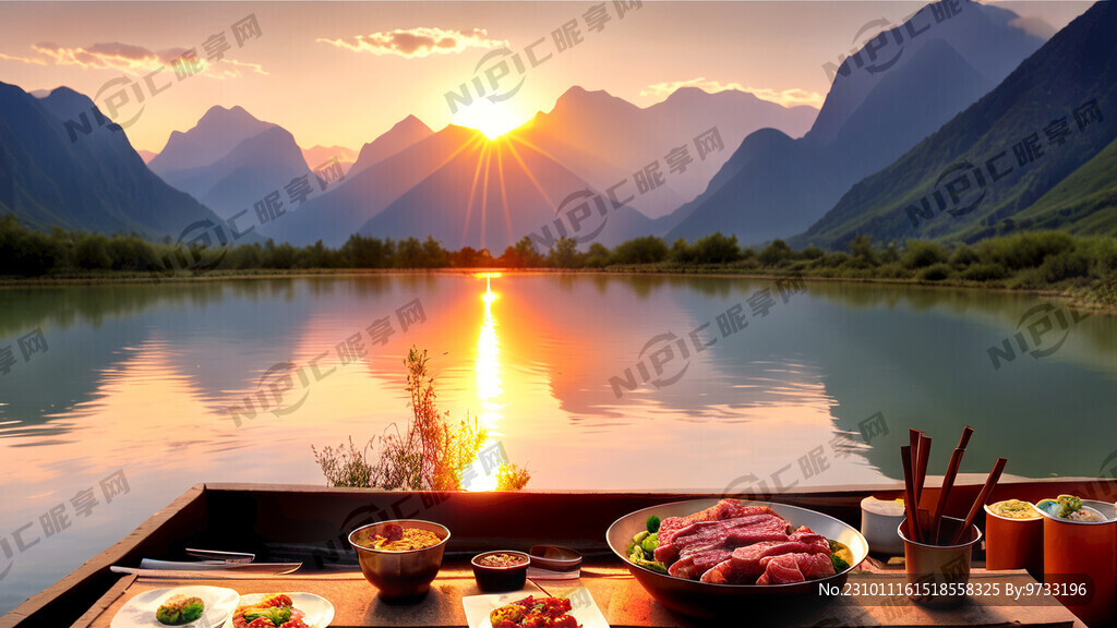 户外烤肉 菜品丰盛 风景优美