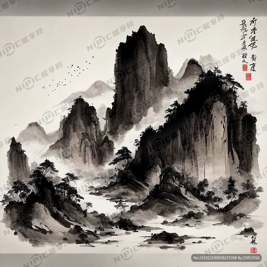 山谷 中国风 中国画 山水
