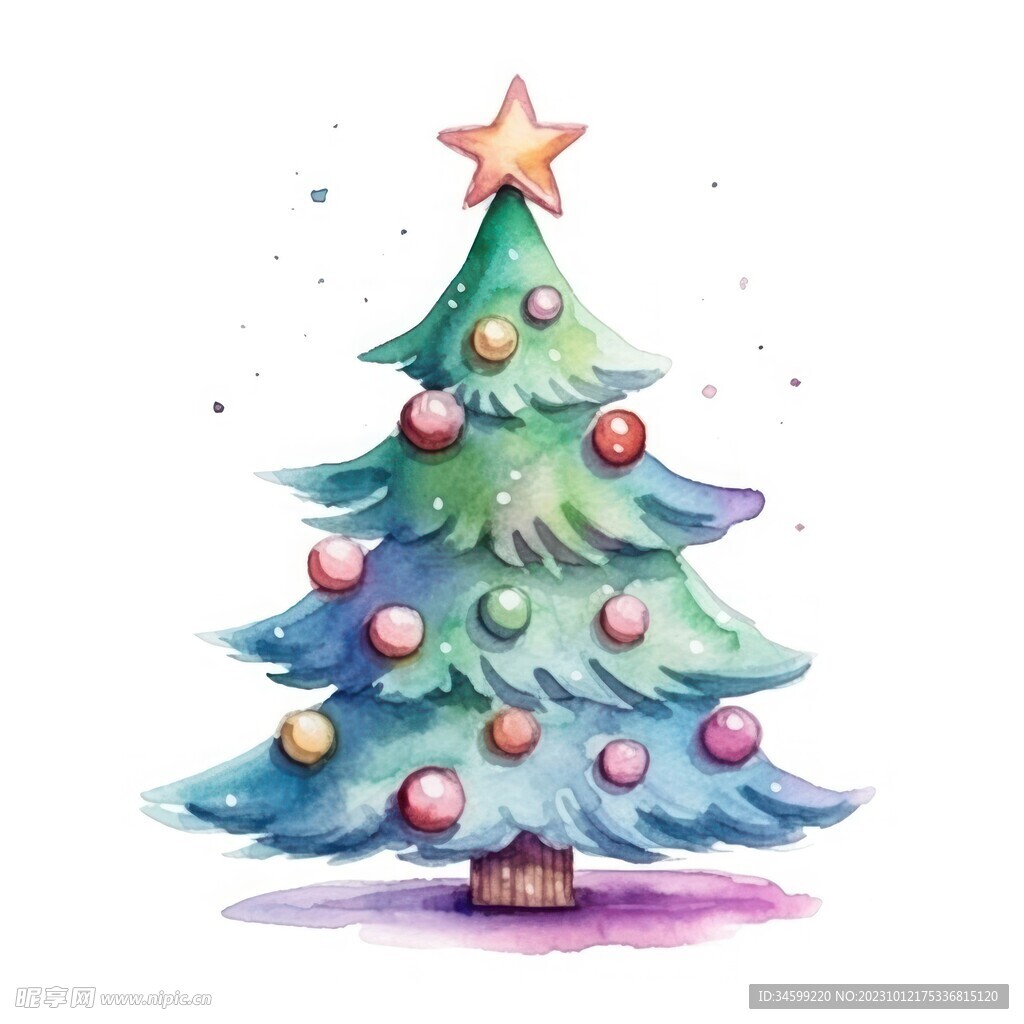 圣诞树水彩画