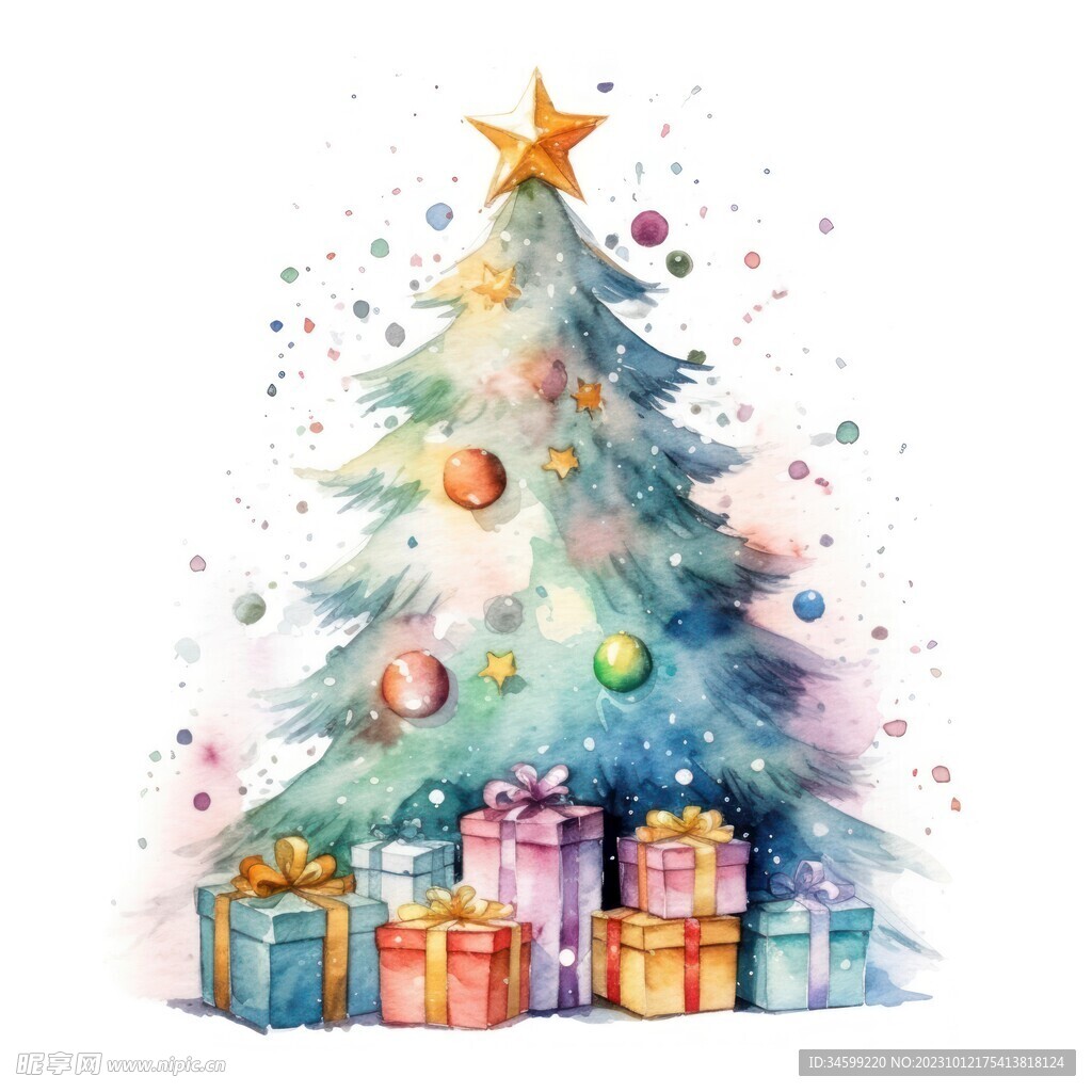 圣诞树水彩画