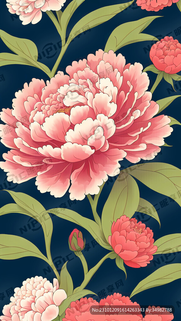 花纹 牡丹 清新 卡通 宫崎骏