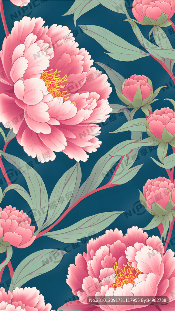 花纹 牡丹 多 清新 卡通