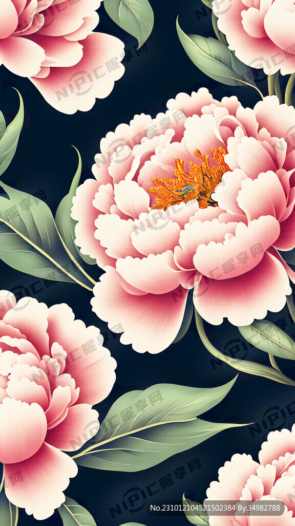 传统纹样 牡丹 清新 密集