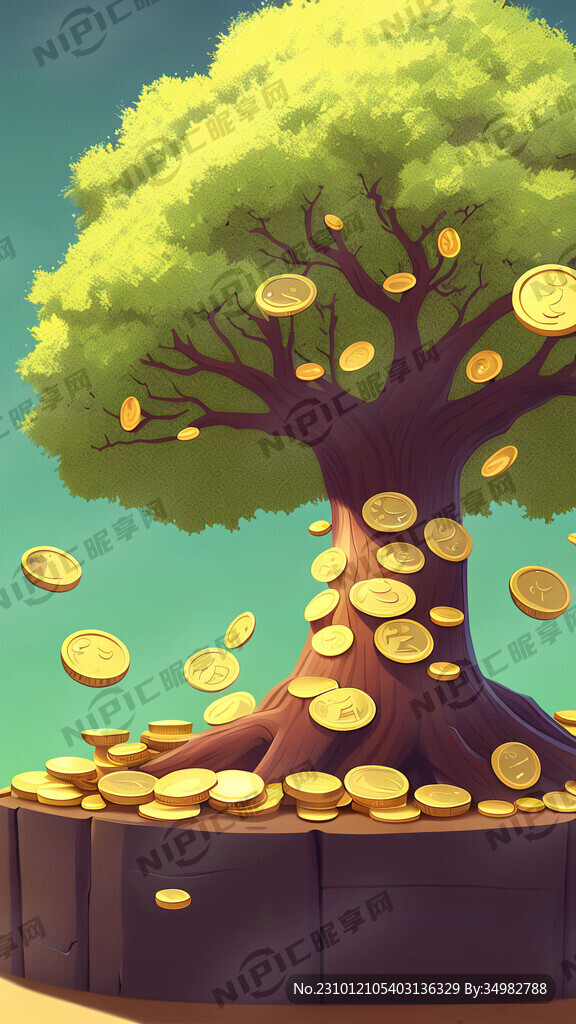 树冠 俯视 摇钱树 金币 金